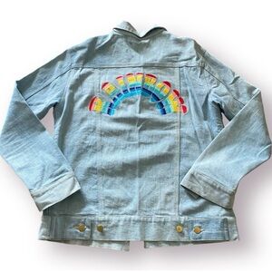 stoned immaculate embroidered rainbow logo stonewashed denim jean jacket sz m